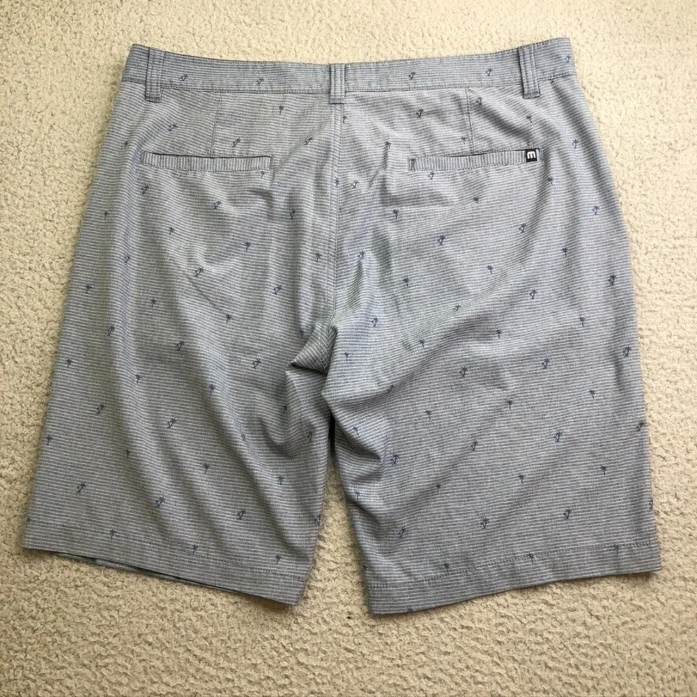 Travis Mathew Chino Shorts Mens 36 Blue Stripe Palm Golf Active Casual Preppy